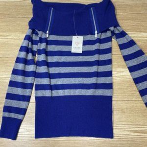 Guess Women's Knitted Sweater Warm Off Shoulder Striped Pullover Size S NWT